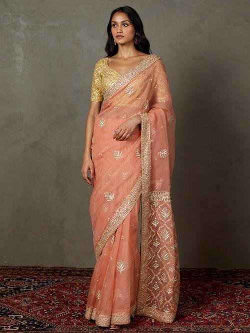 Coral Sterling Saree With Stitched Blouse